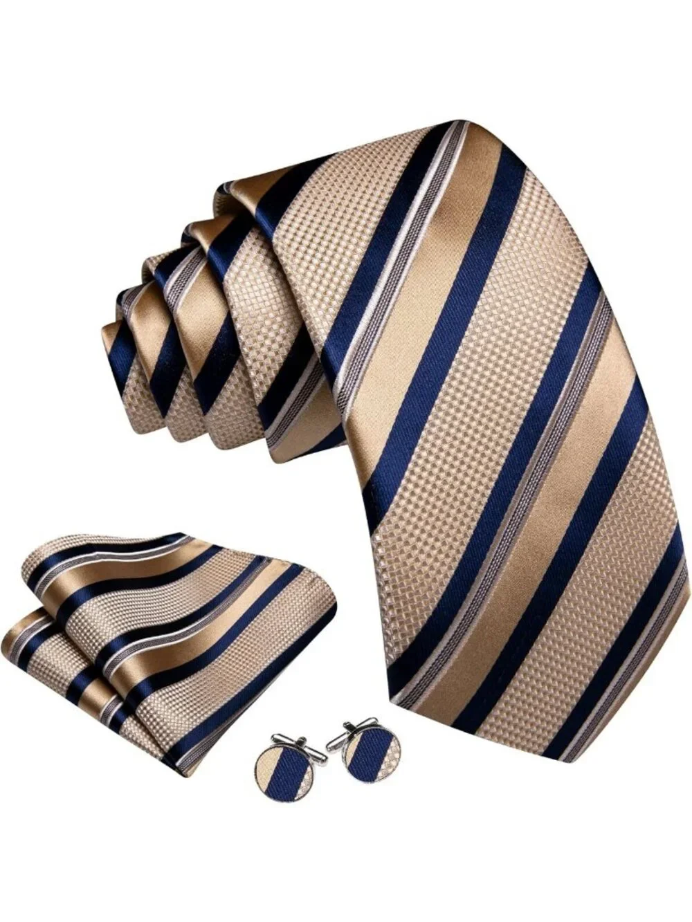 Stylish Men's Tie Set - Plaid & Stripe Neckties, Pocket Square & Cufflinks